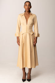 Elisabetta Franchi Abito Midi In Cotone Stretch con Bustino AB90057E2 HONEY