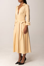 Elisabetta Franchi Abito Midi In Cotone Stretch con Bustino AB90057E2 HONEY