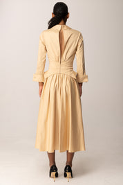 Elisabetta Franchi Abito Midi In Cotone Stretch con Bustino AB90057E2 HONEY