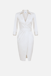 Elisabetta Franchi Abito Midi In Cotone Stretch con Fusciacca AB95562E2 AVORIO