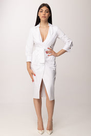 Elisabetta Franchi Abito Midi In Cotone Stretch con Fusciacca AB95562E2 AVORIO