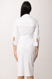 Elisabetta Franchi Abito Midi In Cotone Stretch con Fusciacca AB95562E2 AVORIO