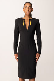 Elisabetta Franchi Abito Midi In Crepe con Scollo con Catena Gioiello AB80557E2 NERO