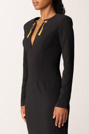 Elisabetta Franchi Abito Midi In Crepe con Scollo con Catena Gioiello AB80557E2 NERO