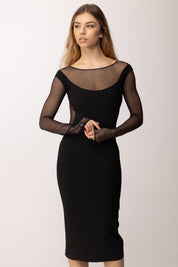Elisabetta Franchi Abito Midi In Crepe e Tulle Rete AB89862E2 NERO