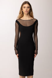 Elisabetta Franchi Abito Midi In Crepe e Tulle Rete AB89862E2 NERO