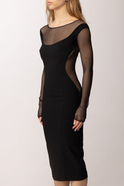 Elisabetta Franchi Abito Midi In Crepe e Tulle Rete AB89862E2 NERO