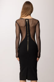 Elisabetta Franchi Abito Midi In Crepe e Tulle Rete AB89862E2 NERO
