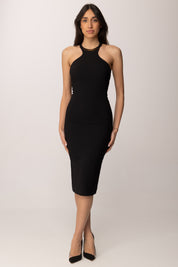 Elisabetta Franchi Abito Midi In Crepe Leggero con Scollo Gioiello AB91761E2 NERO