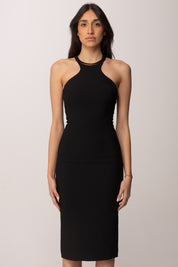 Elisabetta Franchi Abito Midi In Crepe Leggero con Scollo Gioiello AB91761E2 NERO