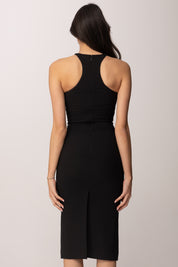 Elisabetta Franchi Abito Midi In Crepe Leggero con Scollo Gioiello AB91761E2 NERO