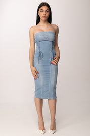 Elisabetta Franchi Abito Midi In Jeans con Bustier e Lacci Criss-cross AJ47D61E2 LIGHT BLUE