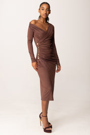 Elisabetta Franchi Abito Midi In Jersey con Bottoni Gioiello AB82257E2 COFFEE