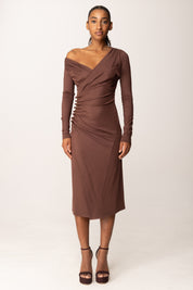 Elisabetta Franchi Abito Midi In Jersey con Bottoni Gioiello AB82257E2 COFFEE