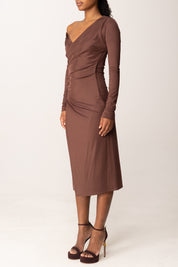 Elisabetta Franchi Abito Midi In Jersey con Bottoni Gioiello AB82257E2 COFFEE