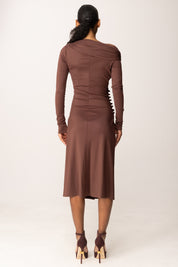 Elisabetta Franchi Abito Midi In Jersey con Bottoni Gioiello AB82257E2 COFFEE