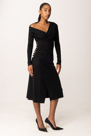 Elisabetta Franchi Abito Midi In Jersey con Bottoni Gioiello AB82257E2 NERO