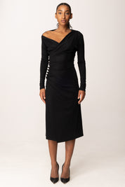 Elisabetta Franchi Abito Midi In Jersey con Bottoni Gioiello AB82257E2 NERO