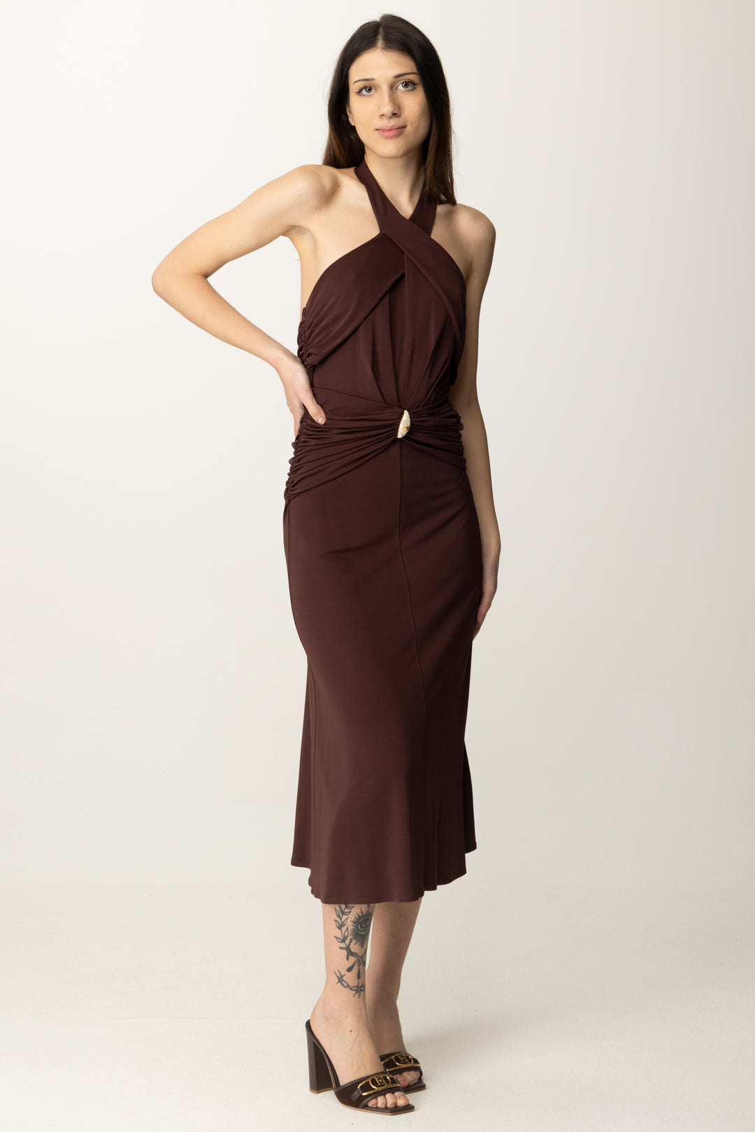 Midi Jersey Dress with Cross Neckline