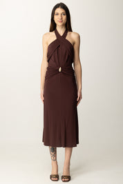 Elisabetta Franchi Abito Midi In Jersey con Scollo a Incrocio AB71952E2 CACAO