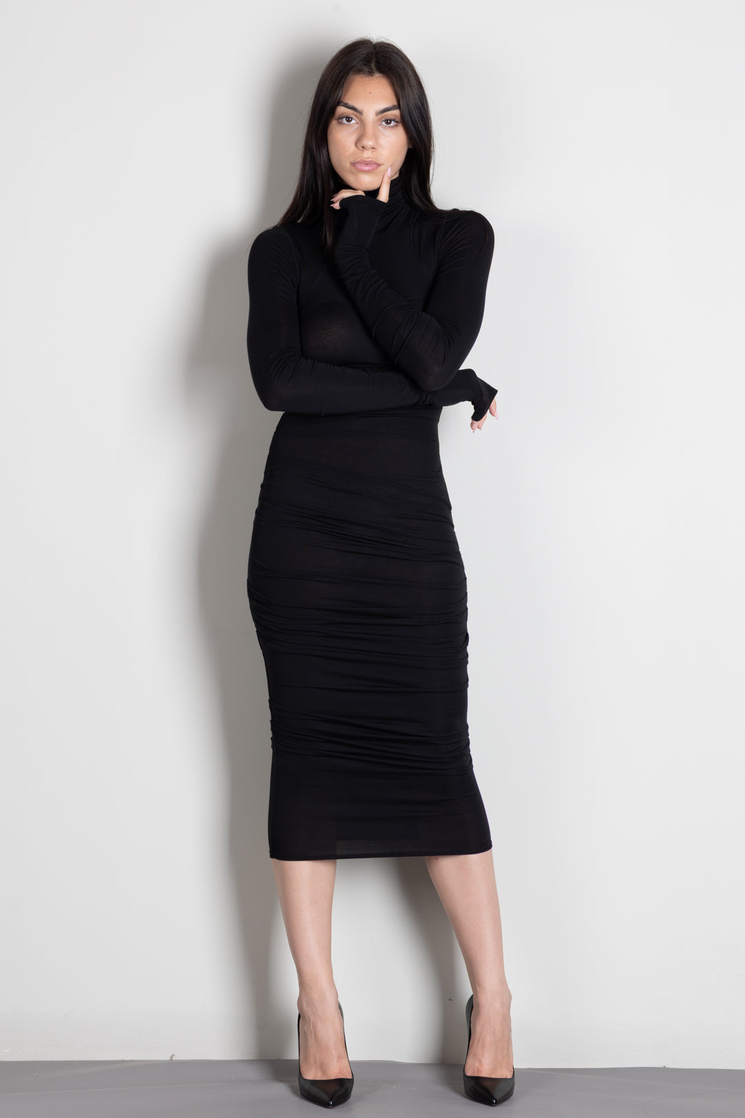 Elisabetta Franchi Abito Midi In Jersey Leggero con Drappeggi AB02B66E2 NERO