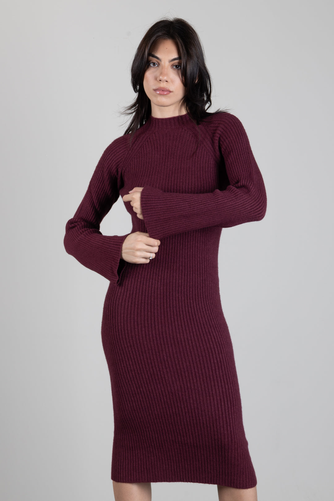 Manila Grace Abito Midi In Maglia a Coste A477VU PORT ROYALE :AI26