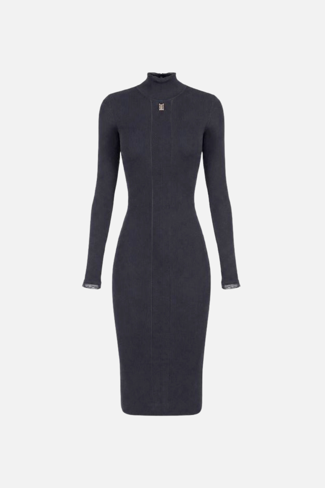 Elisabetta Franchi Abito Midi In Maglia a Coste con Dettaglio Logo AM21B66E2 BLU NOTTE