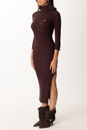 Elisabetta Franchi Abito Midi In Maglia a Costine con Taschino AM23B56E2 MERLOT