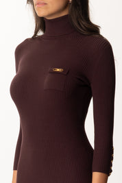 Elisabetta Franchi Abito Midi In Maglia a Costine con Taschino AM23B56E2 MERLOT