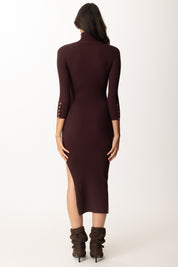 Elisabetta Franchi Abito Midi In Maglia a Costine con Taschino AM23B56E2 MERLOT