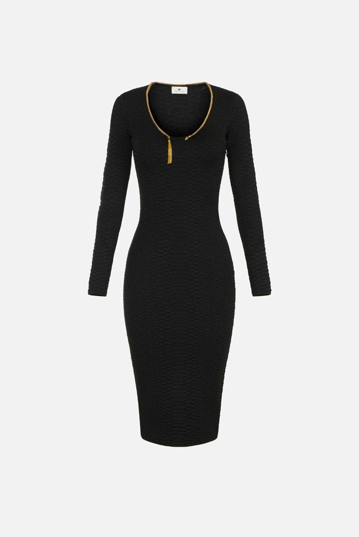 Elisabetta Franchi Abito Midi In Maglia a Trama Snake con Collana AM30S67E2 NERO