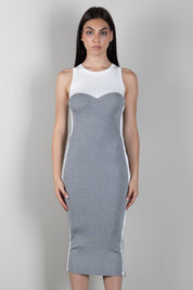 Elisabetta Franchi Abito Midi In Maglia Bicolor con Spacchi AM44S66E2 GRIGIO MELANGE/AVORI