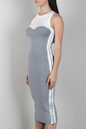 Elisabetta Franchi Abito Midi In Maglia Bicolor con Spacchi AM44S66E2 GRIGIO MELANGE/AVORI