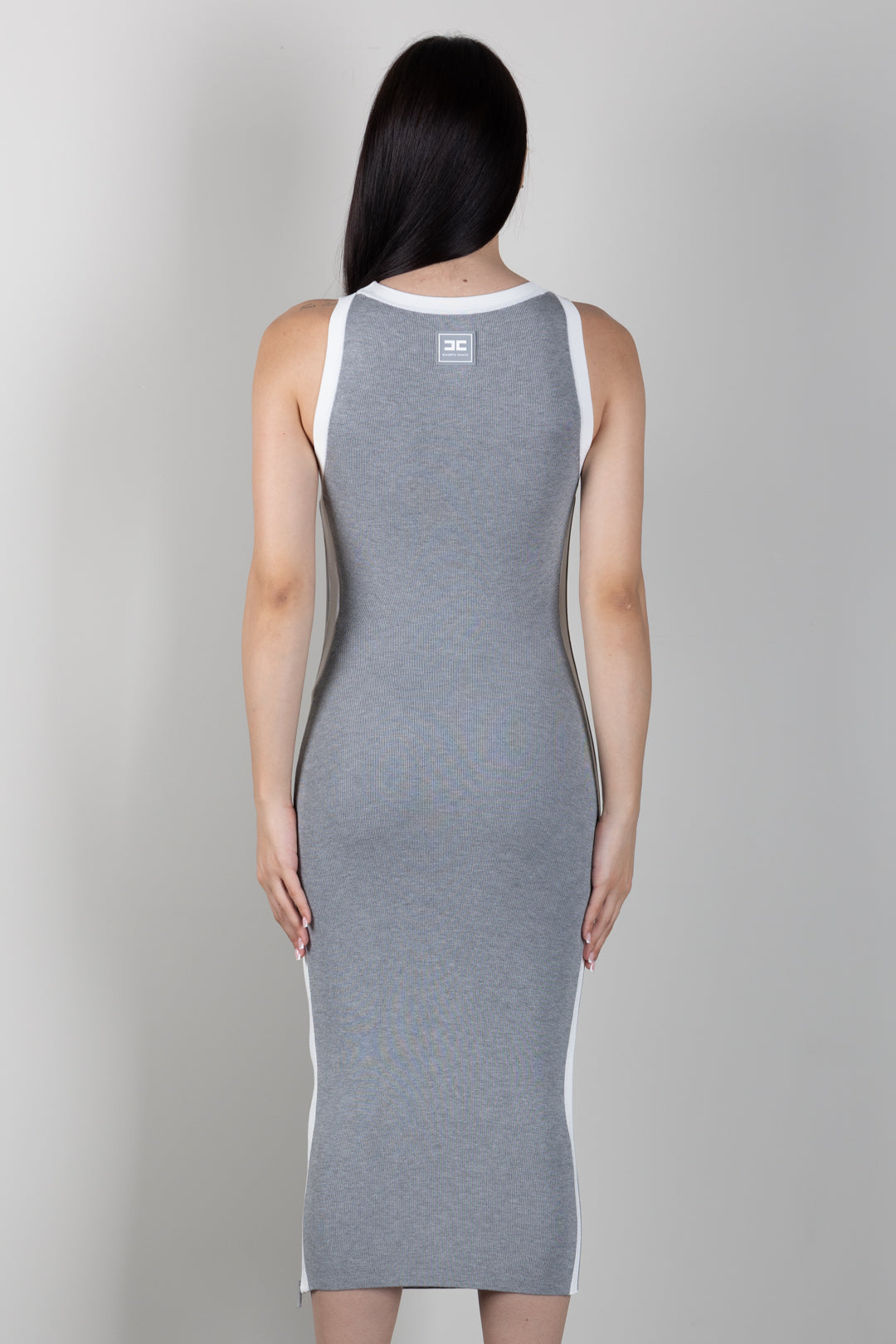 Elisabetta Franchi Abito Midi In Maglia Bicolor con Spacchi AM44S66E2 GRIGIO MELANGE/AVORI
