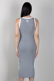 Elisabetta Franchi Abito Midi In Maglia Bicolor con Spacchi AM44S66E2 GRIGIO MELANGE/AVORI