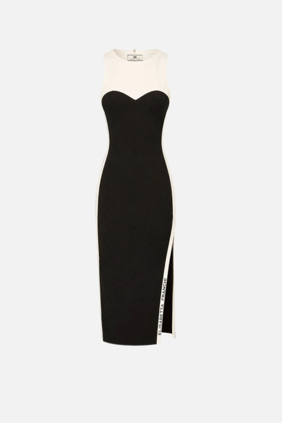 Elisabetta Franchi Abito Midi In Maglia Bicolor con Spacchi AM44S66E2 NERO/BURRO