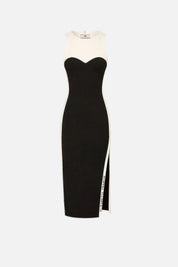 Elisabetta Franchi Abito Midi In Maglia Bicolor con Spacchi AM44S66E2 NERO/BURRO