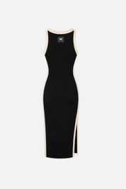 Elisabetta Franchi Abito Midi In Maglia Bicolor con Spacchi AM44S66E2 NERO/BURRO