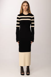 Patrizia Pepe Abito Midi In Maglia con Bande a Contrasto e Cut-out 8A1666 K323 NERO/IVORY