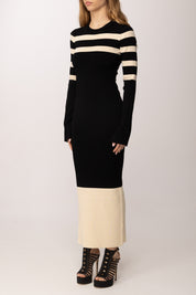 Patrizia Pepe Abito Midi In Maglia con Bande a Contrasto e Cut-out 8A1666 K323 NERO/IVORY