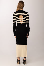 Patrizia Pepe Abito Midi In Maglia con Bande a Contrasto e Cut-out 8A1666 K323 NERO/IVORY