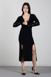 Elisabetta Franchi Abito Midi In Maglia con Bottoni Gioiello AM02S66E2 NERO
