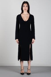 Elisabetta Franchi Abito Midi In Maglia con Bottoni Gioiello AM02S66E2 NERO
