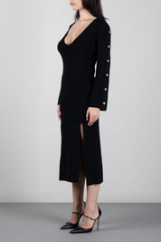Elisabetta Franchi Abito Midi In Maglia con Bottoni Gioiello AM02S66E2 NERO