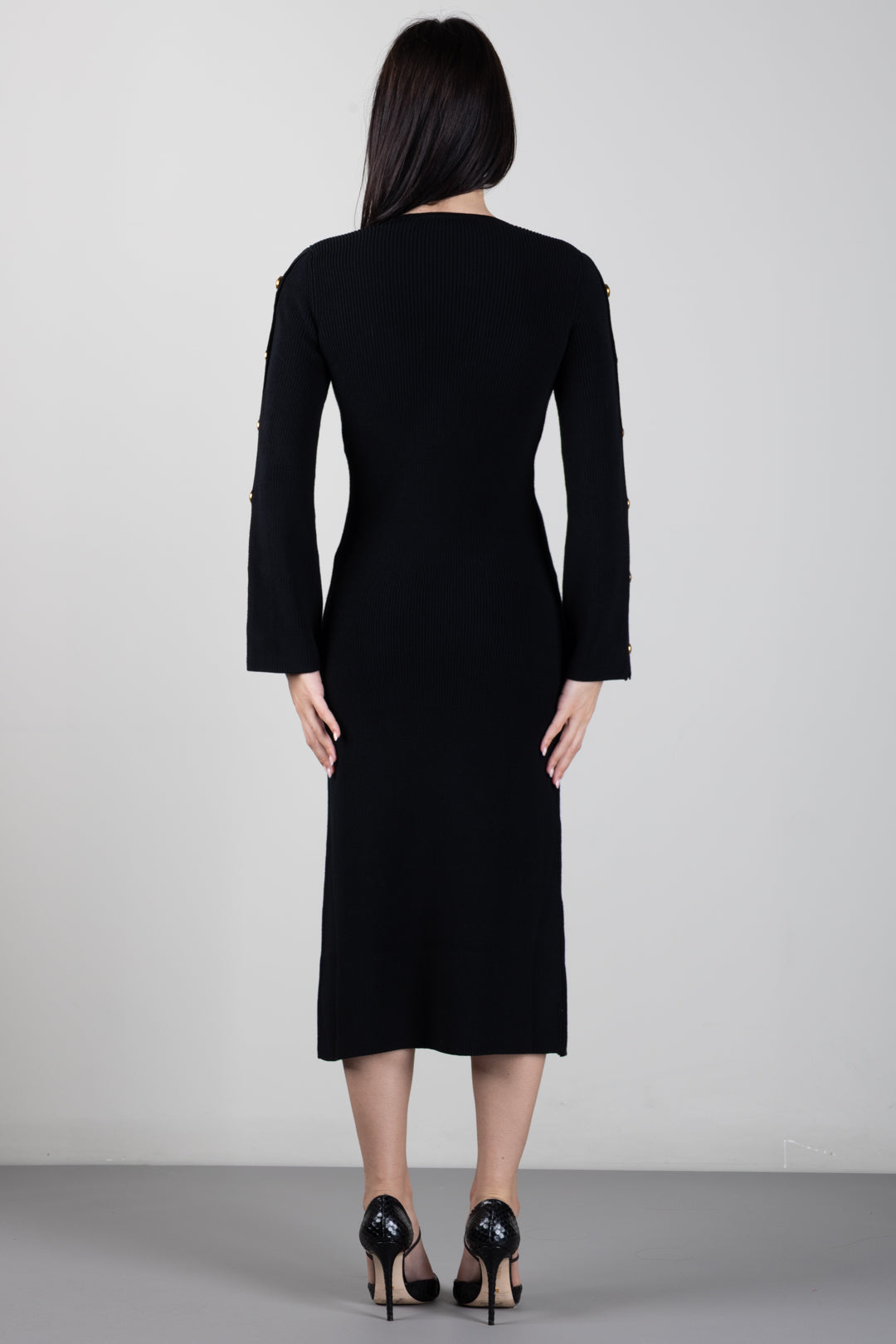 Elisabetta Franchi Abito Midi In Maglia con Bottoni Gioiello AM02S66E2 NERO