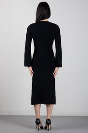 Elisabetta Franchi Abito Midi In Maglia con Bottoni Gioiello AM02S66E2 NERO