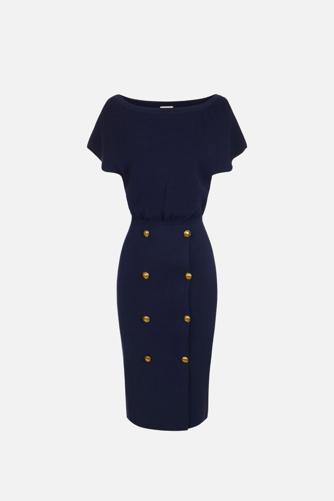 Elisabetta Franchi Abito Midi In Maglia con Bottoni Logo AM03S66E2 BLU NOTTE