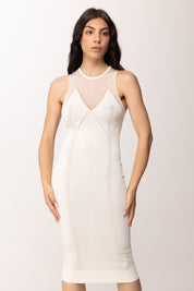 Elisabetta Franchi Abito Midi  In Maglia con Carré Trasparente AM91Q61E2 AVORIO