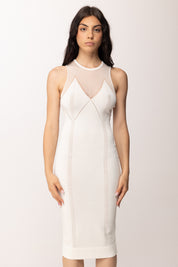 Elisabetta Franchi Abito Midi  In Maglia con Carré Trasparente AM91Q61E2 AVORIO