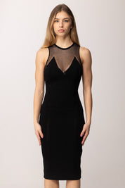 Elisabetta Franchi Abito Midi  In Maglia con Carré Trasparente AM91Q61E2 NERO